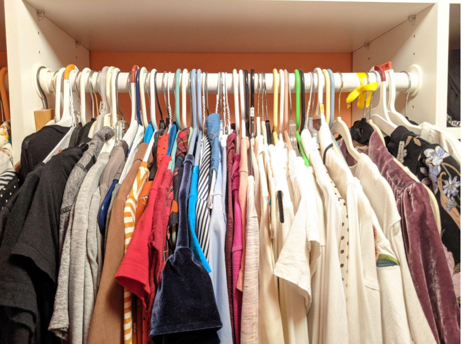 Closet rack filled with clothes