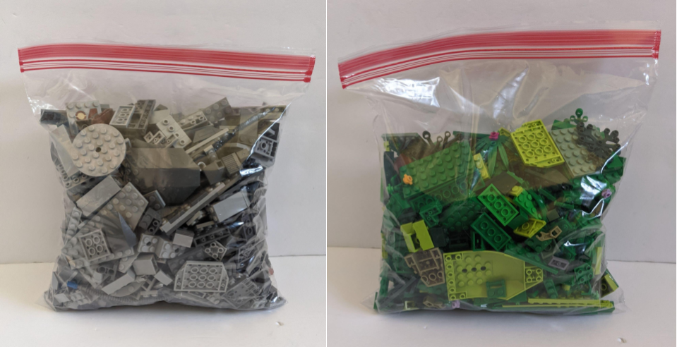 ziplock bags filled with Legos